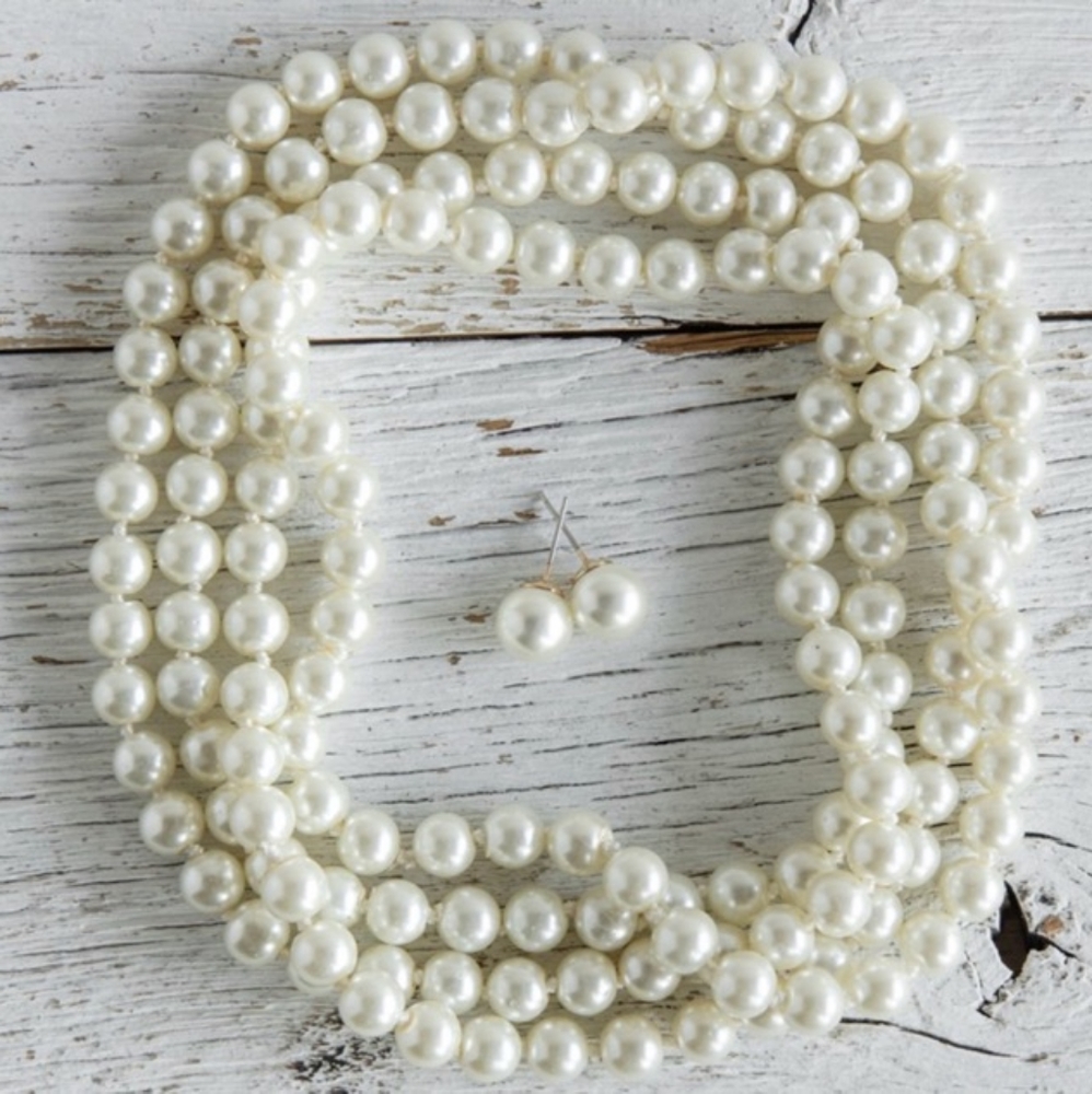 Pearl Necklace and Earrings Set - Picture 2 of 7